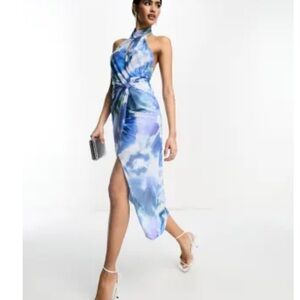 ASOS Blue and White Halter Midi Dress
